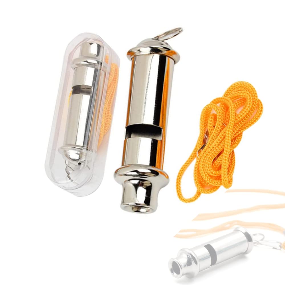 JLEivvi Whistle, 2 Pcs Metal Police Whistle with Lanyard Security Bobby Style Super Loud Emergency for Hike Climb Camp Outdoor, Silver