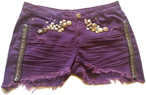 Purple Short Shorts 11/12 Silver Chain Link Denim Silver Accents Upcycled Fray Jean Custom Denim Jean Shorts Royalty Floral Angel Wings Black Lace