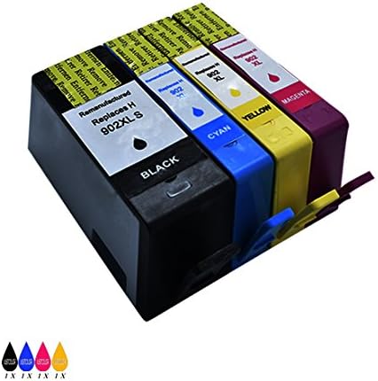 JUSTCOLOR 4 Pack Remanufactured Ink Cartridge Replacement for HP 902XL 902 XL HP902, Use with HP OfficeJet Pro 6968 6978 6958 6970 6975 6962 Printer (1 Black, 1 Cyan, 1 Magenta, 1 Yellow)