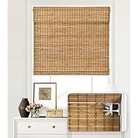 LazBlinds No Tools No Drill Cordless Bamboo Roman Shades, Light Filtering Window Treatment, Roll Up Bamboo Blinds for Windows 34'' W x 64'' H, Eastfield Teak