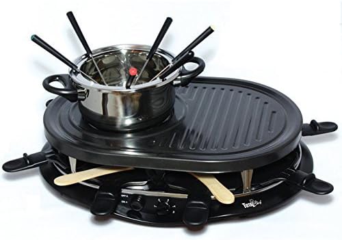 Electric Griddle Fondue Pot with Thermostat Control Non Stick Raclette Skillet 8 Person Swiss Indoor Outdoor Grill Set by Total Chef