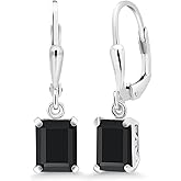 Gem Stone King Leverback Drop Dangle Earrings For Women | 8X6MM Emerald Cut Gemstone Birthstone | 925 Sterling Silver | Fine Jewelry Gifts for Her Mom Women Wife
