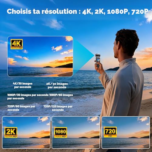 NinjaCam 4K Camera Vlog, Portable POV Camera, Body Cam, Body Cam for Sport, WiFi Mini Sport Camera with Stabilization, Body Cameras for Travel, TF Card 64GB