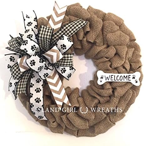Dog Wreaths, Burlap Dog Wreath, Dog Wreath, Burlap Dog Wreaths, Welcome Dog Wreath, Paw Print Ribbon, Dog Wreath For Front Door