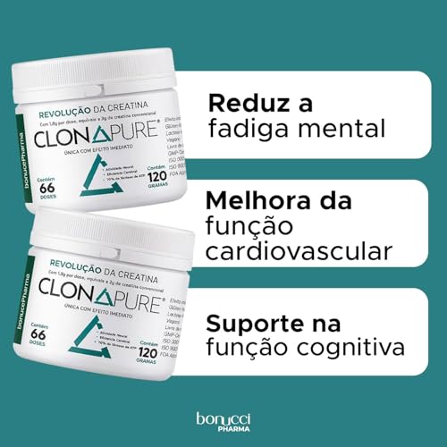 Clonapure® Creatina de Efeito Imediato 120g | 66 Doses | Alta Absorção | Vegana | Sem Glúten e Lactose Performace Treinos
