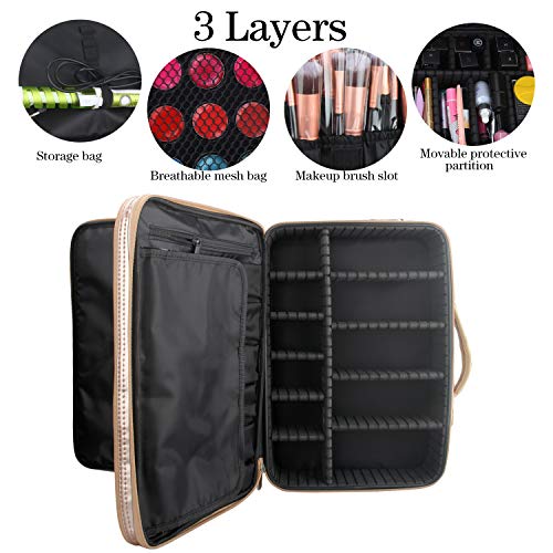 Makeup Travel Case, Makeup Bag Train Case Make Up Organizers And Storage for Cosmetics Jewelry Electronics with Adjustable Shoulder Strap Rose Gold (Rose Gold - Large) - Thumbnail 2