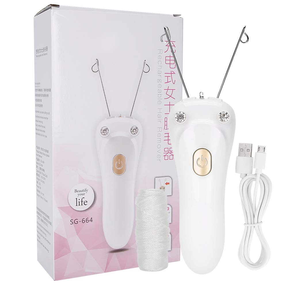 Electric Body Facial Hair Remover with Cotton Thread Epilator for Women, Threading Device for Physical Hair Removal on Lip Chin Cheeks and Whole Body (Gold)