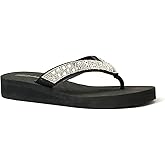 REDVOLUTION New Women's Rhinestone Sandals High | Low Platform T-Strap Jewel Sandals High Wedge Flip Flops