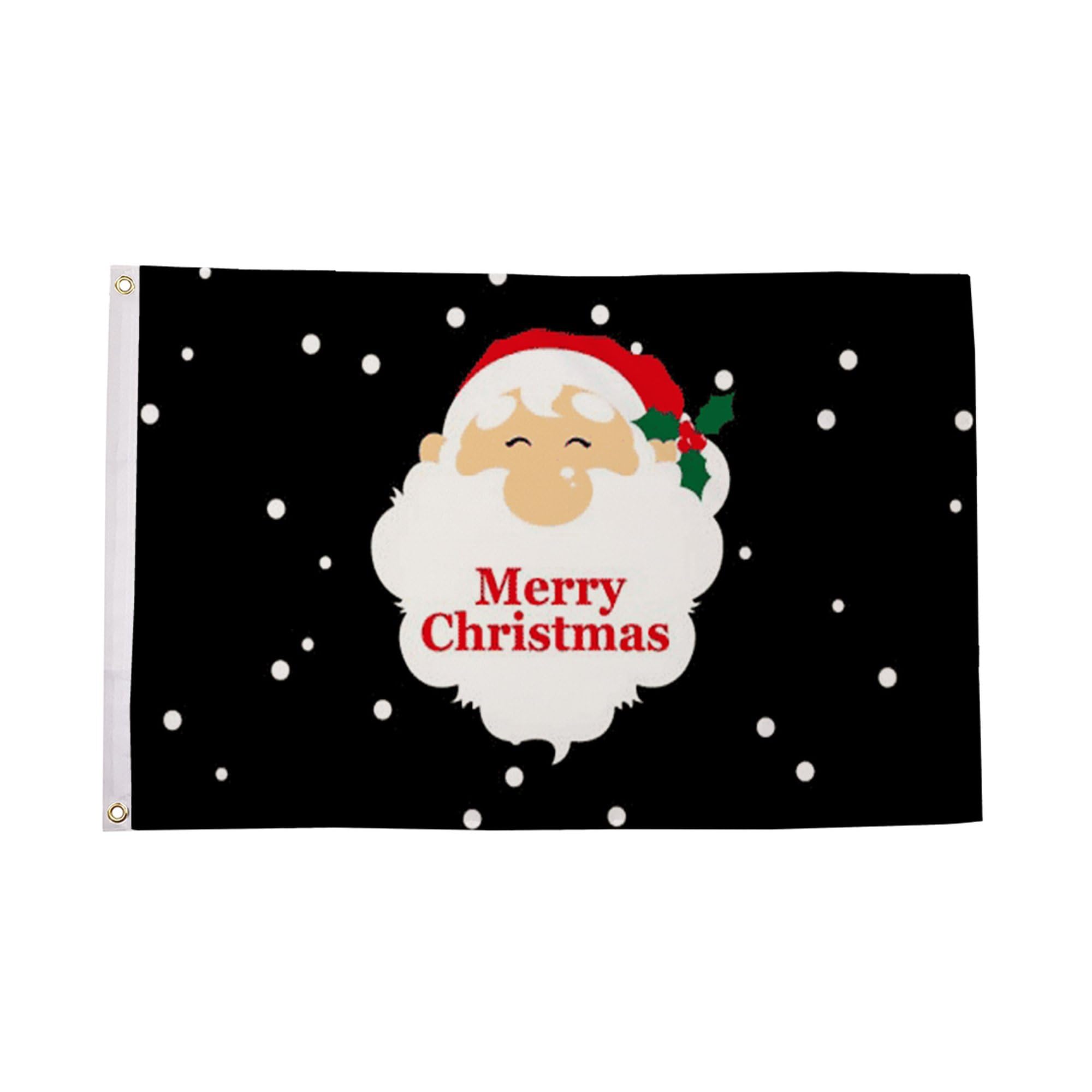 Flagtex Christmas Flag Santa Face Black 5ft x 3ft (150cm x 90cm) - Contemporary Christmas Decorations for Garden Outdoor Indoor, Modern Holiday Banner with Santa on Black Background