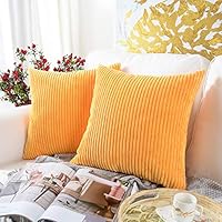 MERNETTE Pack of 2, Corduroy Soft Decorative Square Throw Pillow Cover Cushion Covers Pillowcase, Home Decor Decorations for Sofa Couch Bed Chair 20x20 Inch/50x50 cm (Striped Turmeric)