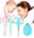 4 Piece Baby Nail Clipper Set | Complete Manicure Clipper Kit for Infants and Toddlers | Nail Clippers, Safety Scissors, Tweezer & File | Healthy Baby Care Set by Boxiki Kids. (Green)