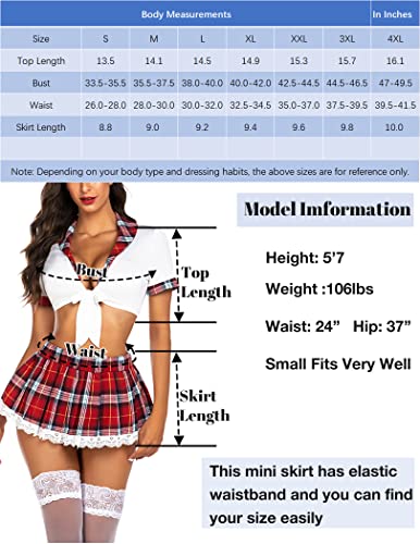 ADOME Lingerie for Women Sexy Cosplay Lingerie Set Naughty School Girl Outfit Roleplay Costume with Mini Skirt(White,M)