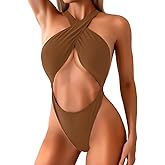 Kaei&Shi Sexy One Piece Swimsuit for Women,Cut Out Criss Cross Bathing Suit,Thong Monokini Swimsuits