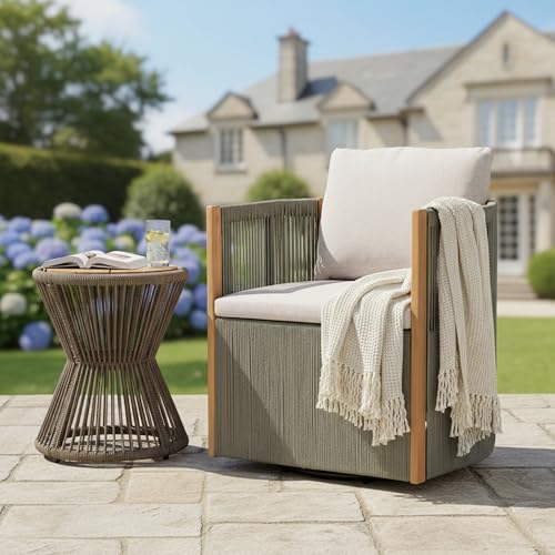 Christopher Knight Home Kato Outdoor Metal & Acacia Wood Frame Swivel Accent Ch…
