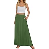 MLXSJ Women's Maxi Skirt Flowy High Waisted Casual Long Skirts with Pockets