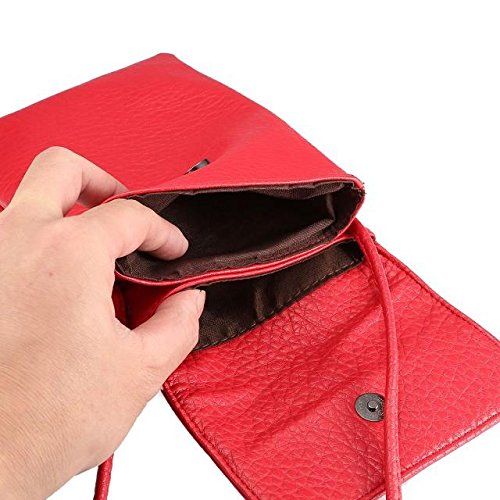 WaitingU Universal Crossbody Cell Phone Bag PU Leather Carrying Cases Credit Card Holder Shoulder Pouch Bag for iPhone 6/6S Plus 6/6S Samsung Galaxy Note Series Phones Under 6.2 inchs -Red - Thumbnail 7