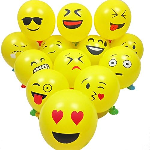12" Emoji Party Balloons | 100 Pack Mylar Reusable Emoji Funny Faces Happy Birthday Party Balloons Party Supplies by WH Design