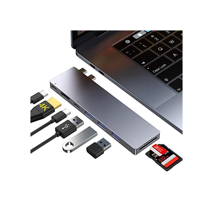 Ofima USB C hub 8 in 1, Adaptador MacBook Pro, 4K HDMI, Thunderbolt 3, USB 3.0, Type C, Lector de Tarjetas SD/TF, USB C Concentrador para MacBook Pro 2019/2018/2017/2016, MacBook Air 2019/2018, etc