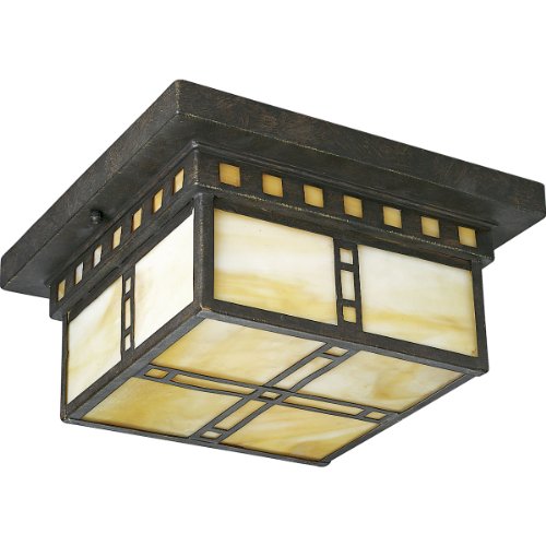 Progress Lighting P3513-46 Arts and Craft 2-Light Close-To-Ceiling with Honey Art Glass, Weathered Bronze