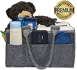 Kudlelteck Baby Diaper Caddy Organizer: Portable Holder Bag for Changing Table and Car, Nursery Caddy Storage Bin - Gray Felt Collapsible Basket for Girl/Boy - Removable Handles.