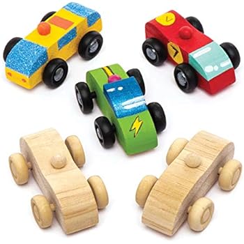 Baker Ross Mini Wooden Cars Kits (Pack of 5) AW583, for Kids to Decorate and Play