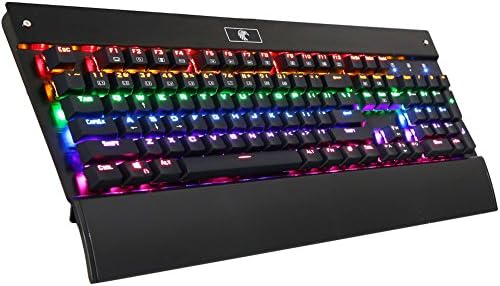 Easterntimes 104 Keys Anti-Ghosting Blue Switches Backlit Mechanical Keyboard Clicky Corlorful Rainbow Backlit Chroma Dimmable LED Eagle Gaming Keyboard (Black)