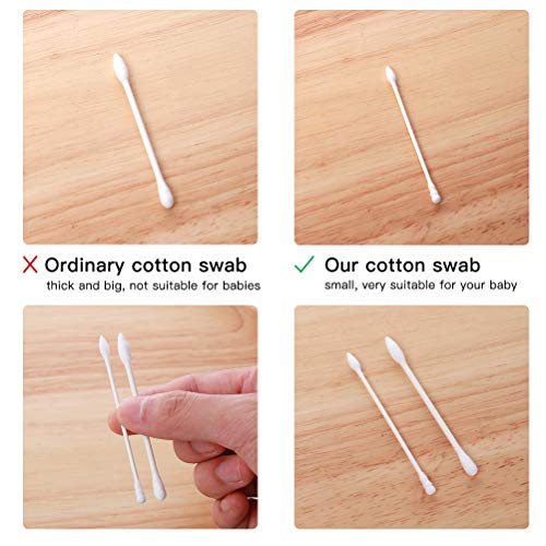Lameila 200pcs Thin Shaft Cotton Swabs for Baby Ear Nose Clean 100% Cotton Double Tipped White Natural Paper Sticks Multipurpose Cotton Buds Cleaning Sterile Sticks