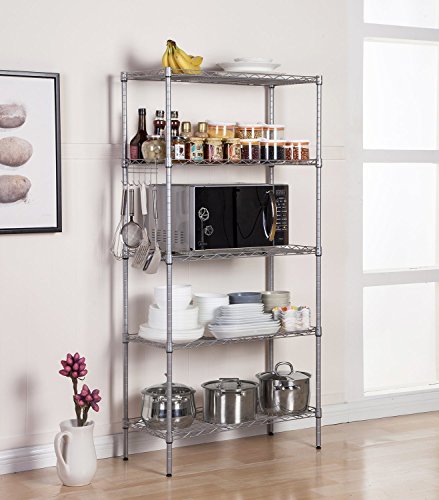 JS HANGER Wire Shelving Unit, 5-Tier Rolling Storage Shelf 29''W X 14''D X 61''H, Silver