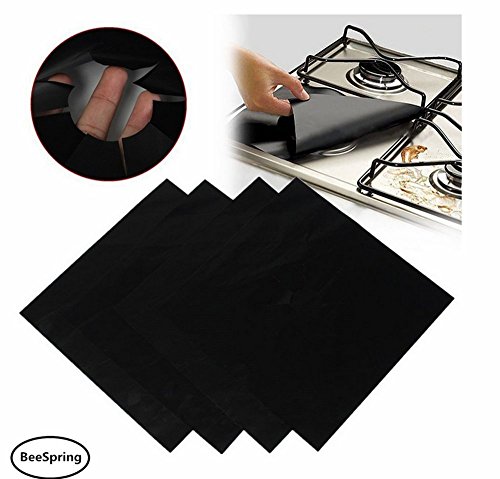 Gas Range Protectors, BeeSpring 4 Pcs Reusable Stovetop Protectors Non-Stick Cushion Stovetop Burner Protector Liner Cover Oil Proof, Anti Fouling Resistant Gas Hob Liner - Black color - Thumbnail 7