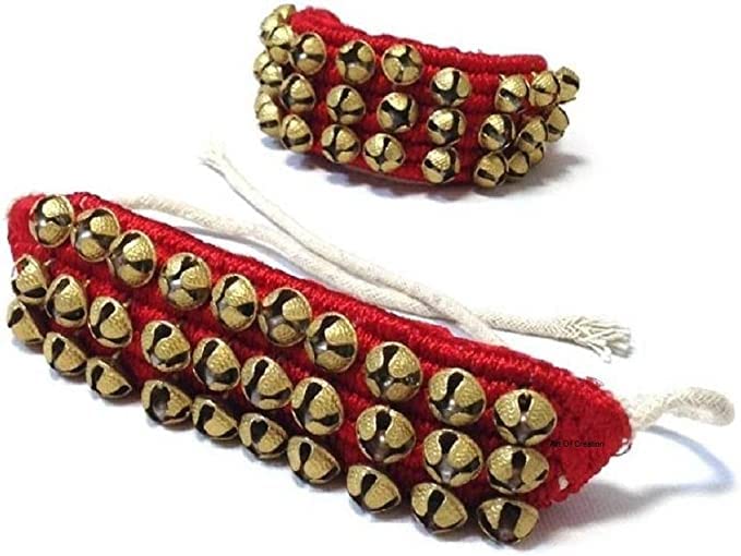Art Of Creation Kathak Ghungroo Bell Red Paded Dancing Bells Ankle Pair (30+30) Tied with Red Velvet Pad Indian Classical Kathak Dancers Musical Instrument From India