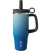 ZZT 40 oz Tumbler with Handle and Straw Lid,Leak Proof Metal Sports Water Bottle Jug,Stainless Steel Insulated Travel Coffee Mug-Fits in Cup Holder-Gifts for Women & Men (Blue White)