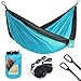 LATTCURE Double Camping Hammock, Lightweight Portable Hammock Parachute Nylon Fabric & 600LB High Capacity with 2 Adjustable Hanging Straps for Camping Backpacking Travel Beach Yard(Blue+Grey)