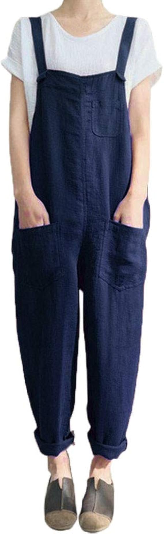 navy linen dungarees