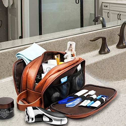 Leather Toiletry Bag for Men,Large Capacity Waterproof Travel Dopp Kit with Sturdy Handle,Travel Organizer for Toiletries -Travel Bag for Dad/Men/Husband for Valentines' Day 2 Leather Toiletry Bag for Men,Large Capacity Waterproof Travel Dopp Kit with Sturdy Handle,Travel Organizer for Toiletries -Travel Bag for Dad/Men/Husband for Valentines' Day
