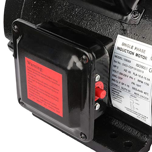 ECCPP 5 HP Single Phase Air Compressor Electric Motor 184T Frame 60 HZ Frequency 1750 RPM 28.5-27.0 A 1-1/8" Keyed shaft - Thumbnail 6