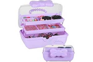 Huniupore Hair Accessories Organizer for Girls Headbands, Clips, Ties Baby Girl Supplies, Lockable Three-layer Folding Craft Organizers and Storage Plastic Jewelry Box,10.8 * 5.9 * 5.7in (Purple)