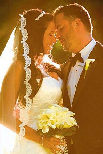 Bridal Wedding Mantilla Veil Ivory 1 Tier Long Fingertip Length 1/2in Lace Edge