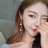 A&C Fashion Korean Version Chic Rhinestone Star and Bead Ear Line for Women. Unique Handmade Earrings Jewelry for Girl. (Silver Color)