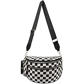 Lushandy Bum Bags for Women, Checkered Crossbody Bag Nylon Crossbody Purse Lightweight Fanny Pack Large Belt Bag for Travel