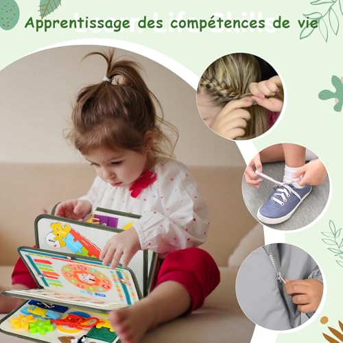 Almaxi French Busy Board Montessori Toy 3 Years, 8 in 1 Games Montessori Educational Activity and Development Toys, Games Plane Car Child Travel, Gift for Children Boy Girl 3 4 5 Years Old
