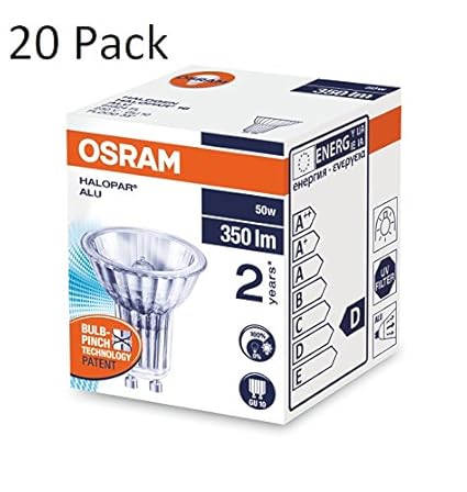 20 Stück Osram 50 Watt GU10 HALOPAR 16 GU10/GZ10 64824 FL 240 V 35 ° 0–100% Dimmbar