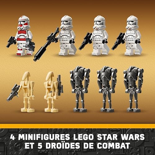 75372 Star Wars Pack de Combat des Clone Troopers et Droïdes de Combat, Jouet pour Enfants, avec Speeder Bike, Figurine Tri-Droïde et Poste Défensif, Cadeau pour Garçons et Filles Dès 7 Ans