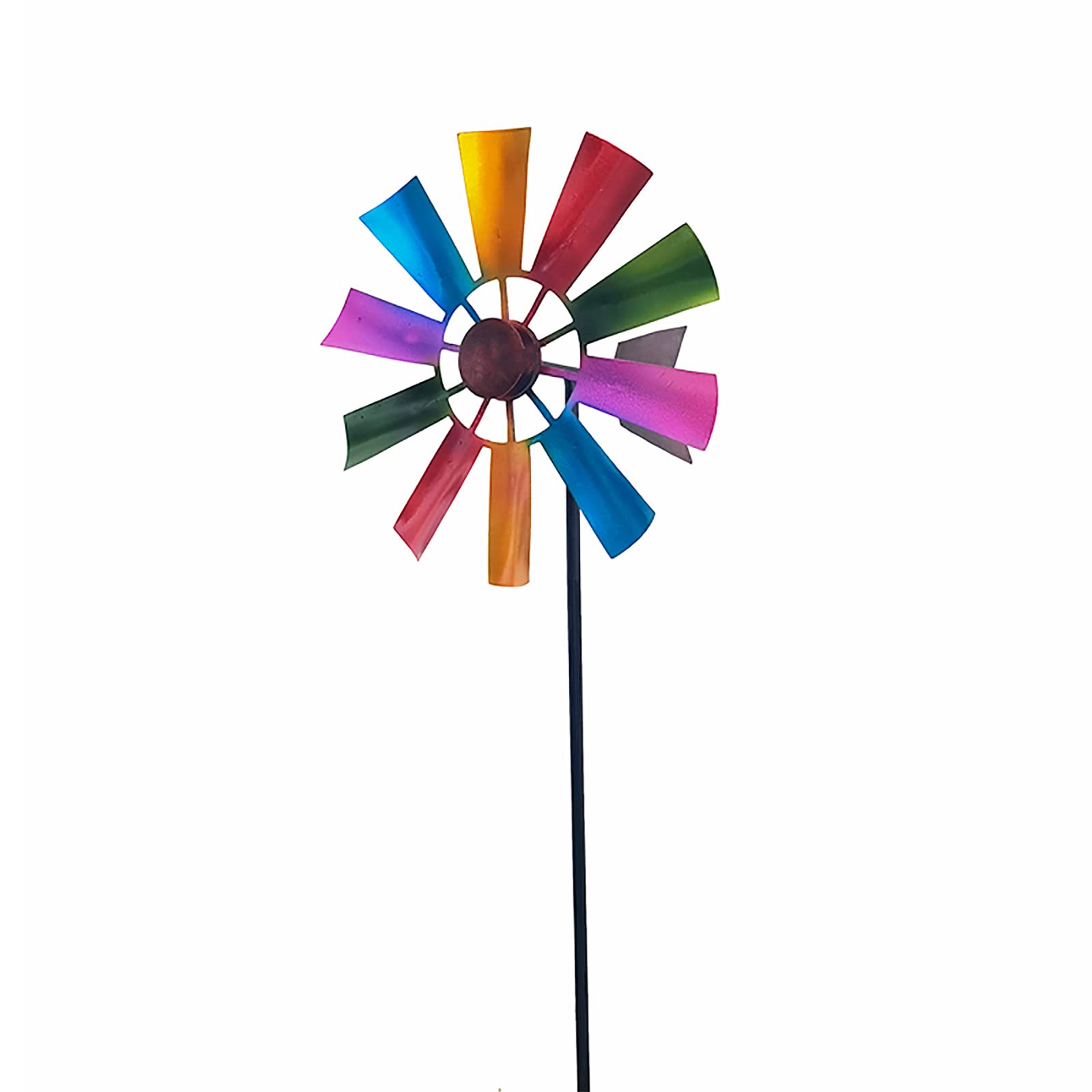 WYSRJ 29-Inch Rainbow Metal Windmill Wind Spinner Stake for Garden Lawn Decoration - Outdoor Wind Sculpture With Flower Design