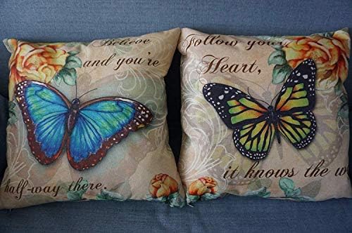 Unibedding Set of 2 Pillow Covers, Square Decorative Pillow Case- Modern Cushion Covers (2 Pack Butterfly)