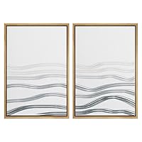SIGNWIN Framed Wall Art Print Set Calm Ocean Outline Line Art Duotone Animals Sealife Illustrations Modern Art Decorative Elements Dramatic for Living Room, Bedroom, Office - 16