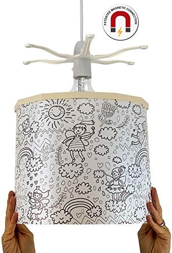 ErekiCeiling Pendant Light Shade - Fun Designs Colouring Fairies Light Cover and Crayons Set - Magnetic Ceiling Light Lampshade Kit for Interchangeable Designs(Col Fairies)
