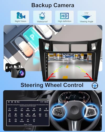 NHOPEEW 2G+64G Android Car Radio for Toyota Yaris 2005-2011 – Wireless Carplay and Android Auto – 9 Inch Stereo with WiFi GPS FM RDS + Rear Camera & Mic