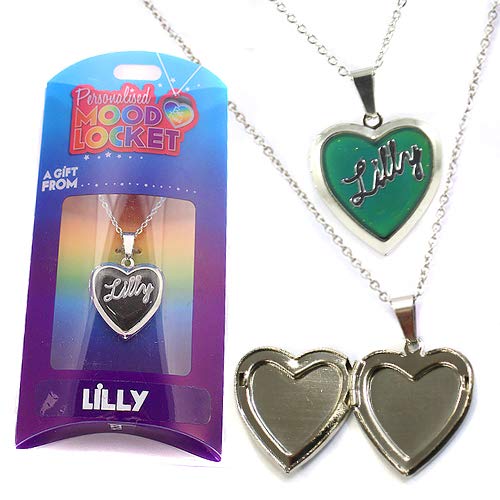 LILLY PERSONALISED HEART SHAPED NAMED MOOD LOCKET FUN GIFT PRESENT