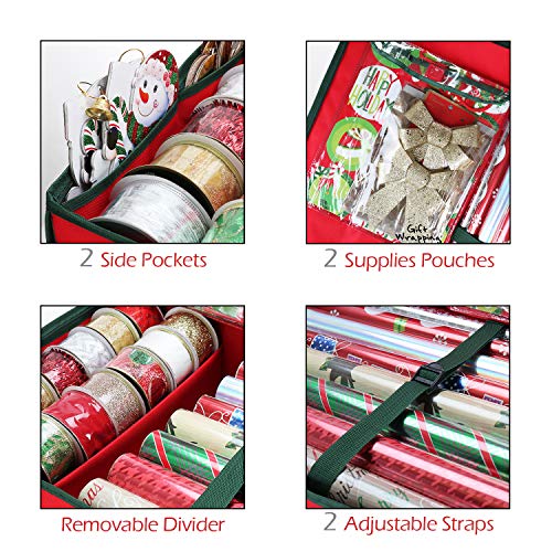 StorageMaid Christmas Storage Organizer - Wrapping Paper Storage and Under-Bed Storage Container for Holiday Storage of Gift Bags, Wrapping Paper, Ribbon, and Bows