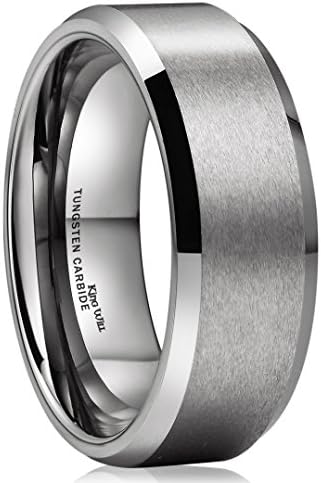 King Will BASIC Unisex 8mm Tungsten Carbide Matte Polished Finish Wedding Engagement Band Ring 15